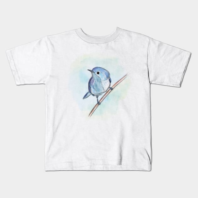 Cute blue bird Kids T-Shirt by Artofokan